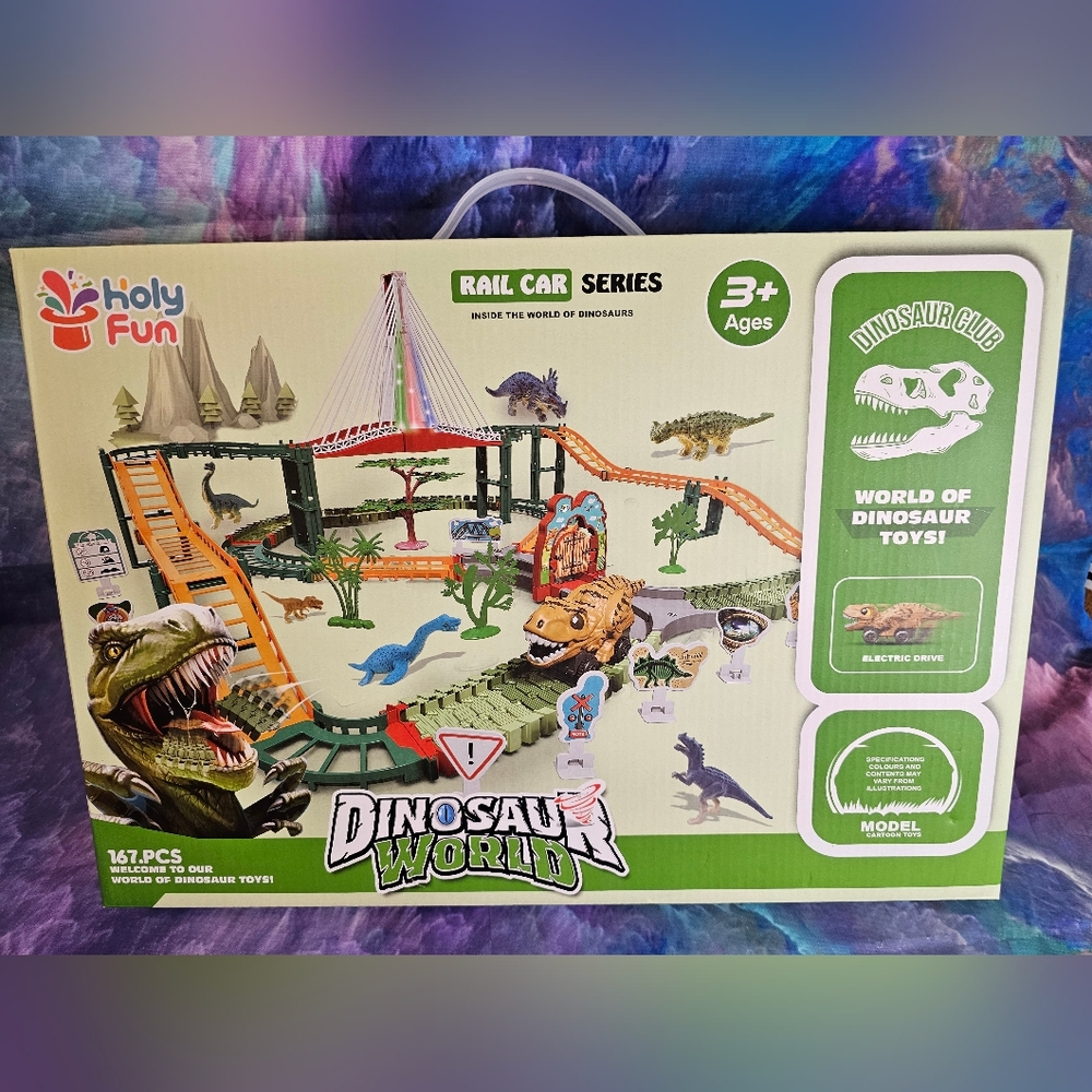 Holy Fun NEW‎ Dinosaur World Rail Car Train Set 167 pcs